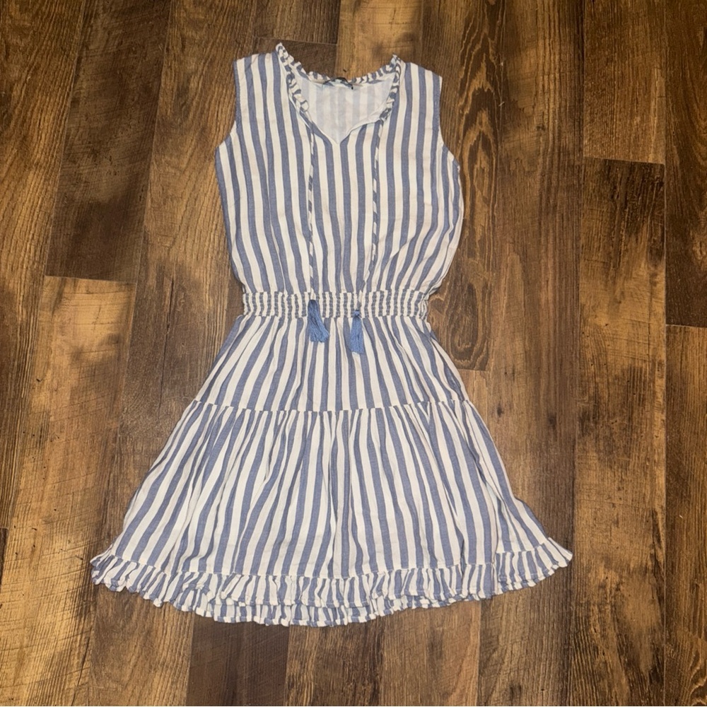 Blue and White Striped Kids Casual Dress